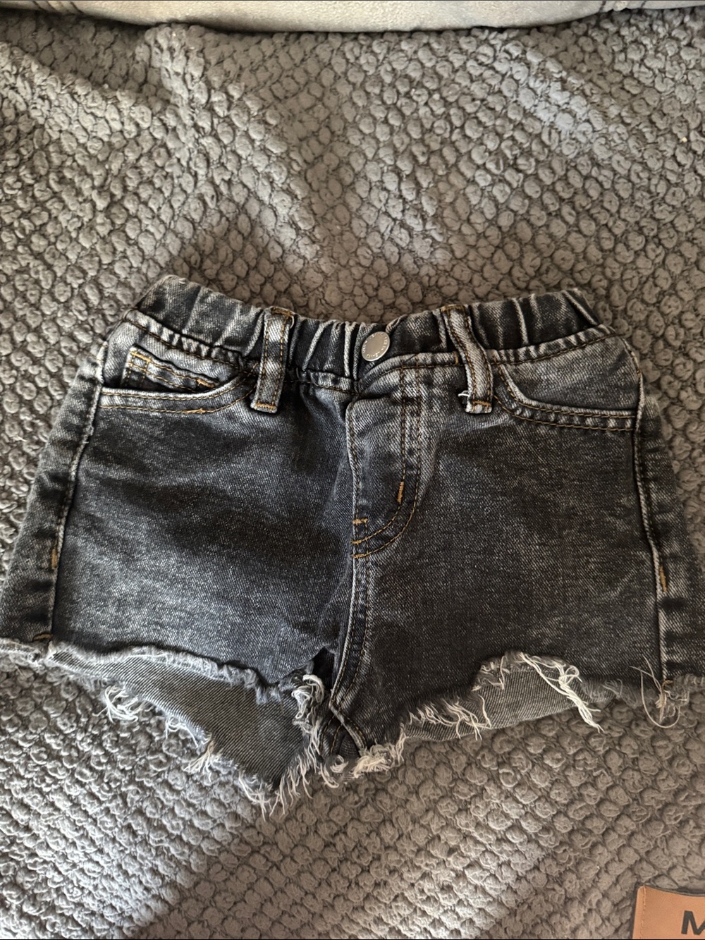 SHEIN Black Washed Denim Distressed Kids Shorts